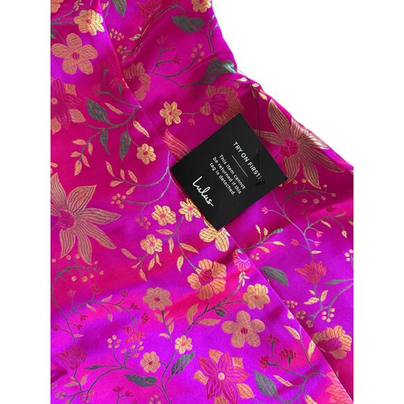 Lulu's Glam Magenta Pink Sexy Floral Brocade Puff Sleeve Mini Dress Sm Brocade - Picture 8 of 9